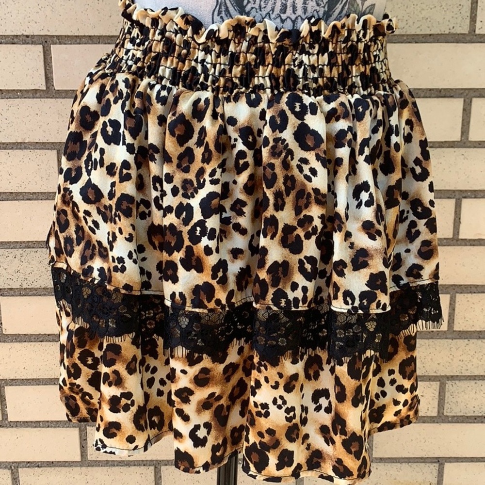 ❌DONATED❌Brown Black Leopard Cheetah Print Elastic Waistband Ruffle Skirt - Picture 3 of 8